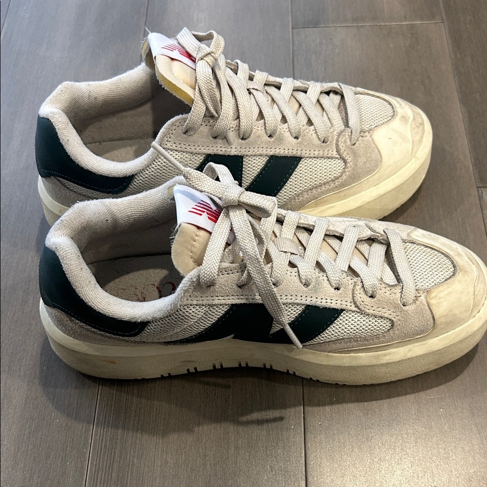 New Balance Men's Sneakers in Cream and Dark Green